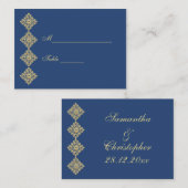 Carte De Placement Golden Diamond Damask Blue Table Paramètre (Devant / Derrière)