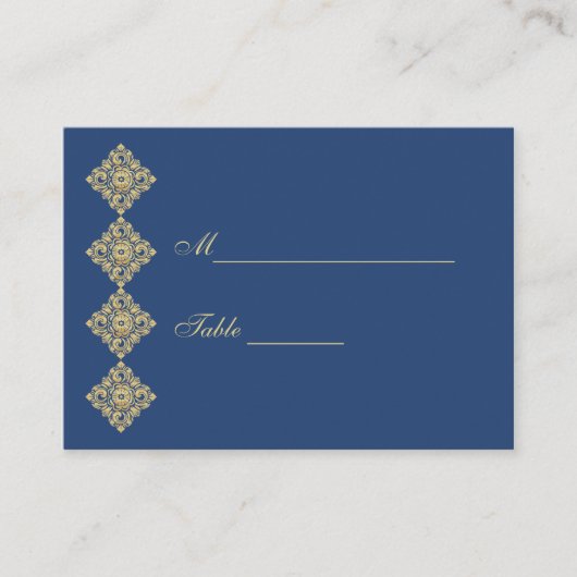 Carte De Placement Golden Diamond Damask Blue Table Paramètre (Devant)