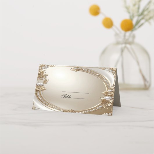 Carte De Placement Golden Ornate Frame with Pearls Place Card (Devant)