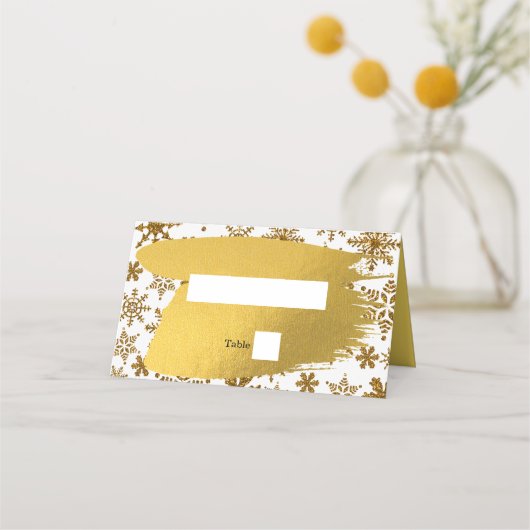 Carte De Placement Golden Snowflakes Festive Mariage de Noël (Devant)