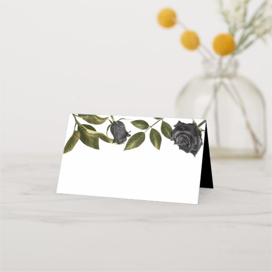 Carte De Placement Gothique Fleur Noire Mariage Tente de nourriture (Devant)