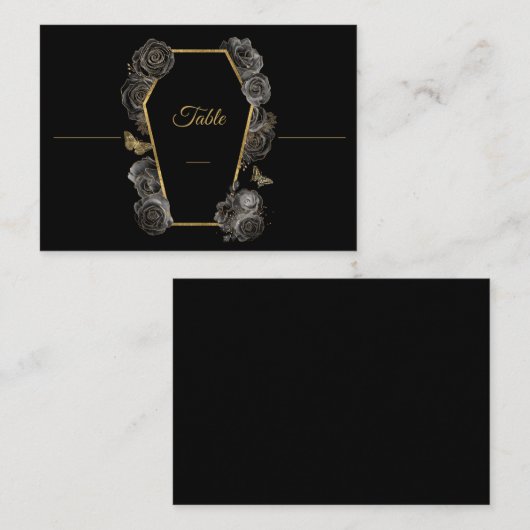 Carte De Placement Gothique Noir & Or Rose Mariage de café plat (Devant / Derrière)