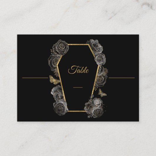 Carte De Placement Gothique Noir & Or Rose Mariage de café plat (Devant)