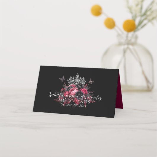 Carte De Placement Gothique rose rouge et noir Moody Quinceañera (Dos)