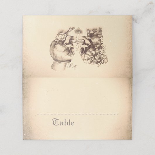 Carte De Placement Gothique Squelette Nom du couple (Extérieur déplié)