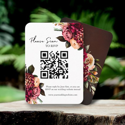 Carte De Placement Gras Rouge Floral QR Code Mariage RSVP