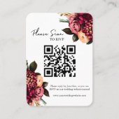 Carte De Placement Gras Rouge Floral QR Code Mariage RSVP (Devant)