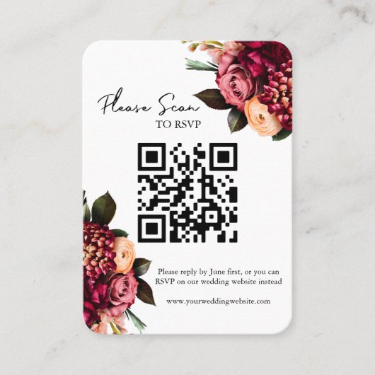 Carte De Placement Gras Rouge Floral QR Code Mariage RSVP (Devant)
