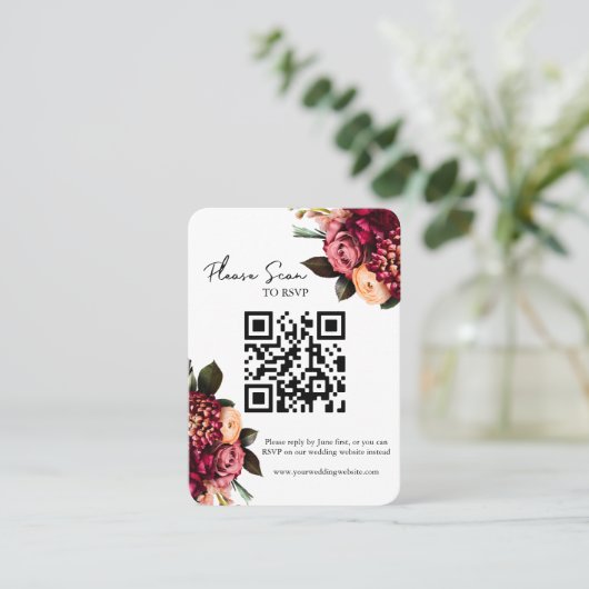 Carte De Placement Gras Rouge Floral QR Code Mariage RSVP (Debout devant)