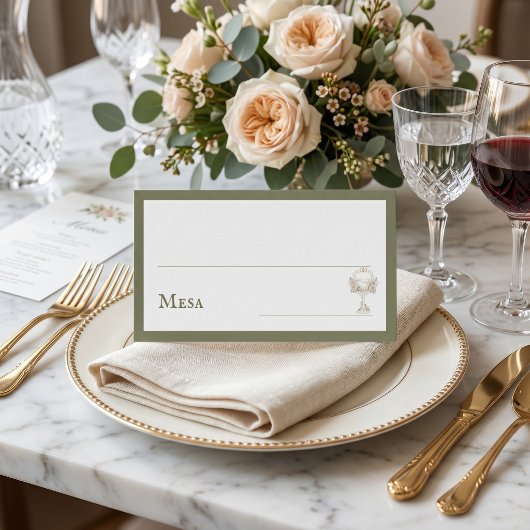 Carte De Placement Green Floral Spanish Wine Glass Wedding Mesa