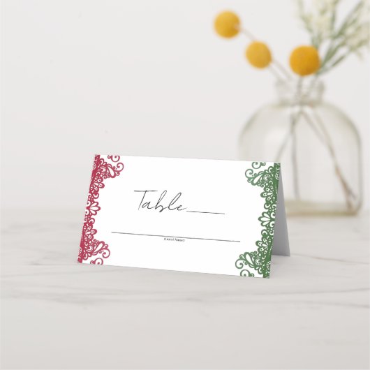 Carte De Placement Green Red Lace Elegant Fiesta Mariage Numéro de ta (Devant)