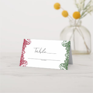 Carte De Placement Green Red Lace Elegant Fiesta Mariage Numéro de ta