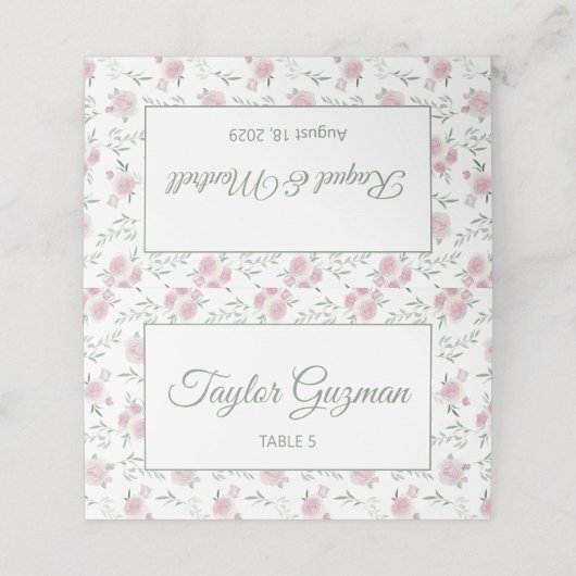Carte De Placement Green Text Floral Pattern Folded Place Card (Extérieur déplié)