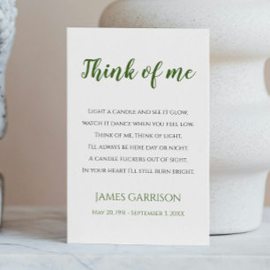 Carte De Placement Green Think Of Me Célébration de la bougie de vie
