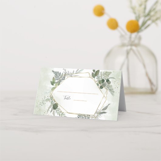 Carte De Placement Greenery boho gold geometric watercolour wedding (Devant)