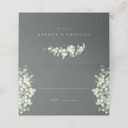Carte De Placement Grey Green Snowberry+Eucalyptus Mariage (Extérieur déplié)