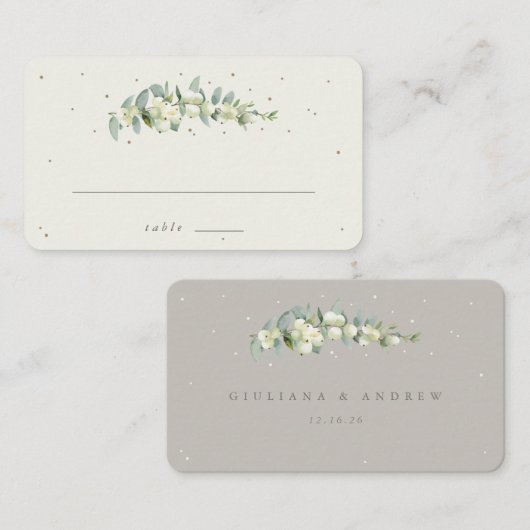 Carte De Placement Grige/Crème Snowberry+Eucalyptus Mariage plat (Devant / Derrière)