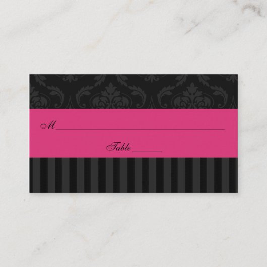 Carte De Placement Gris rose Noir Damas rayures Place Card (Devant)