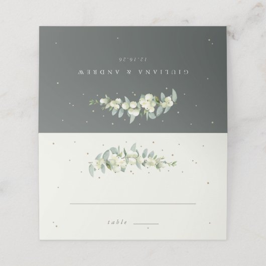 Carte De Placement Gris vert/crème Snowberry+Eucalyptus Mariage (Extérieur déplié)