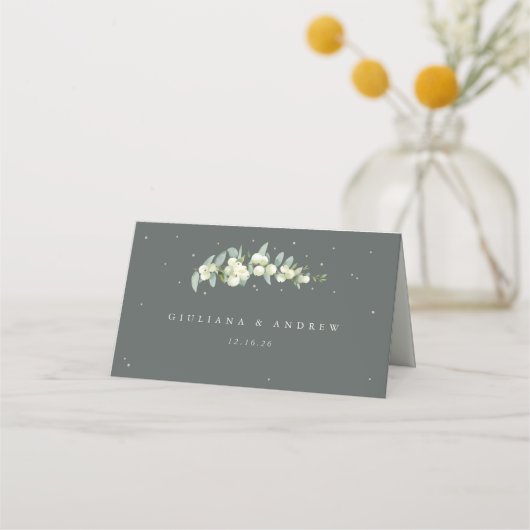 Carte De Placement Gris vert/crème Snowberry+Eucalyptus Mariage (Dos)
