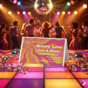 Carte De Placement Groovy Love 70s Rétro Mariage Boule de Disco