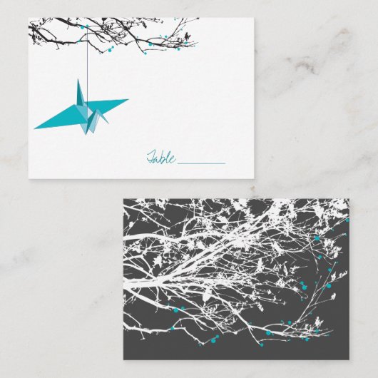 Carte De Placement Grue Turquoise Sur Branches Mariage asiatique (Devant / Derrière)