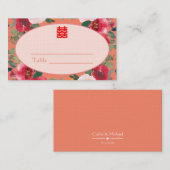 Carte De Placement Guirlande fleurie orange Réception de mariage chin (Devant / Derrière)