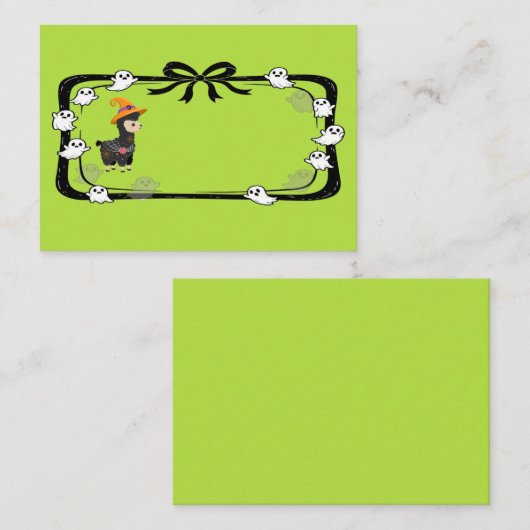 Carte De Placement Halloween Llama Wearing Witch Hat Green (Devant / Derrière)