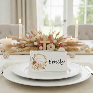 Carte De Placement He is Risen boho floral wreath Easter