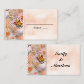 Carte De Placement Heart Pearls Orange Rose Floral Papillons (Devant / Derrière)