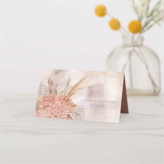 Carte De Placement Herbe Boho Pampas | Endroit Séché De Bleu Hydrange (Dos)