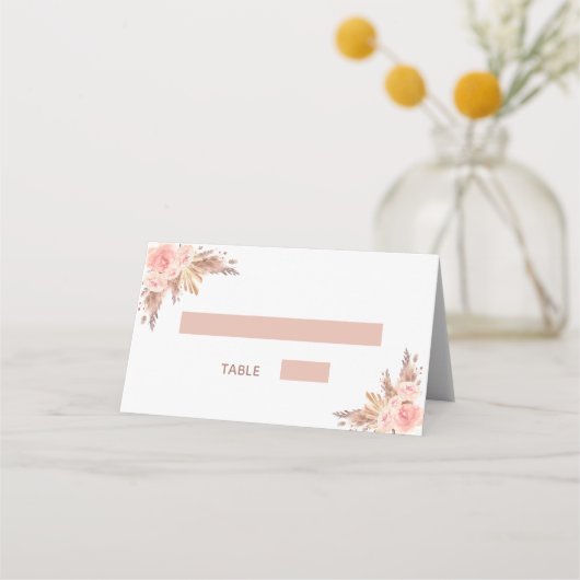 Carte De Placement Herbe de pampa rose gold et florales roses pour un (Devant)