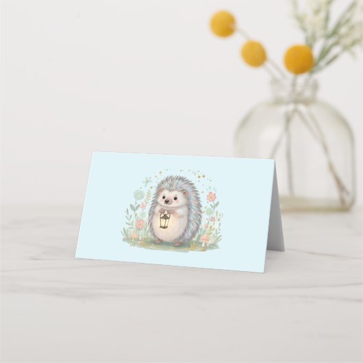 Carte De Placement Hérisson Mignon avec Lanterne (Devant)