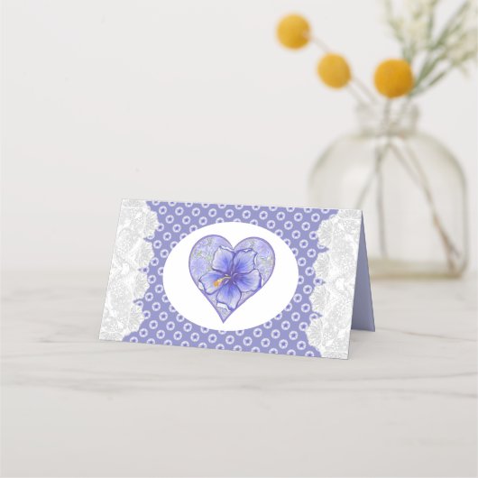 Carte De Placement Hibiscus & dentelle BLEU (Dos)