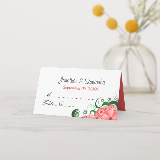 Carte De Placement Hibiscus floral rose blanc plié Table (Dos)