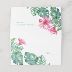 Carte De Placement Hibiscus tropicaux et aquarelle Mariage de verdure