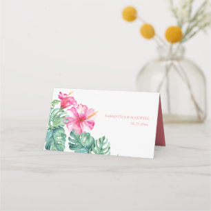 Carte De Placement Hibiscus tropicaux et aquarelle Mariage de verdure