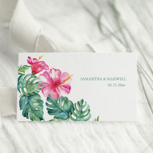 Carte De Placement Hibiscus tropicaux et aquarelle Mariage de verdure