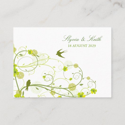 Carte De Placement Hibiscus vert Mariage floral et hirondelle (Dos)