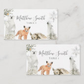 Carte De Placement Hiver Onederland Forêt Animal 1er anniversaire (Devant / Derrière)