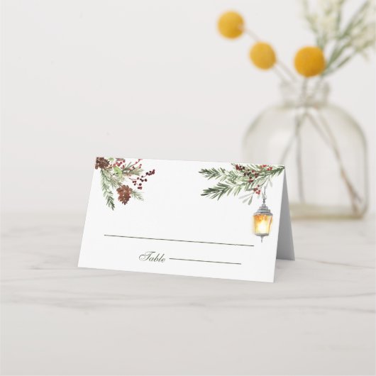 Carte De Placement Hiver Pins Rustiques Mariage de lanterne (Dos)