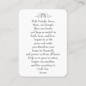Carte De Placement Holy Family Prayer Card with Family Blessing (Dos)