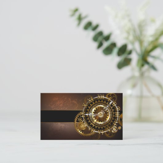 Carte De Placement Horloge Steampunk avec des engrenages anciens (Debout devant)