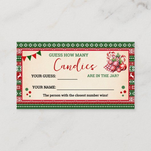 Carte De Placement How Many Candies Game Ugly Sweater Card (Devant)