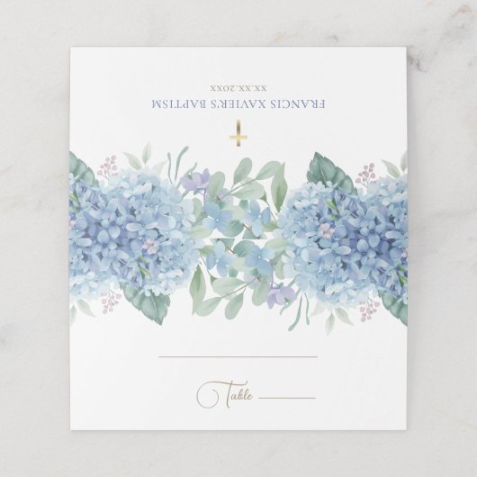 Carte De Placement Hydrangea fleurs Baptême (Extérieur déplié)