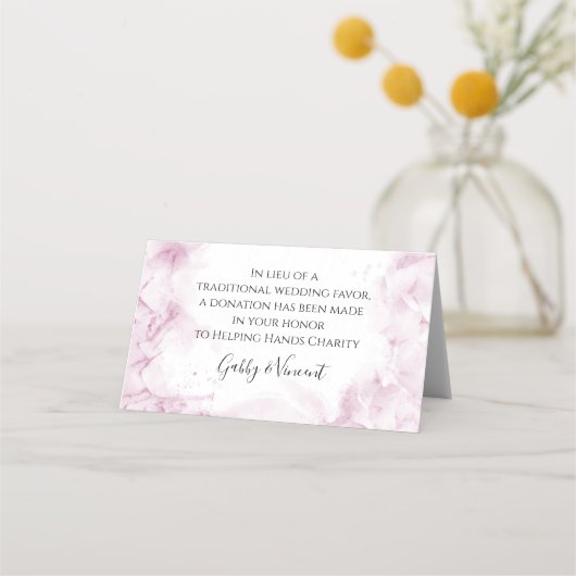 Carte De Placement Hydrangée rose Aquarelle Mariage Charité Favorisée (Devant)