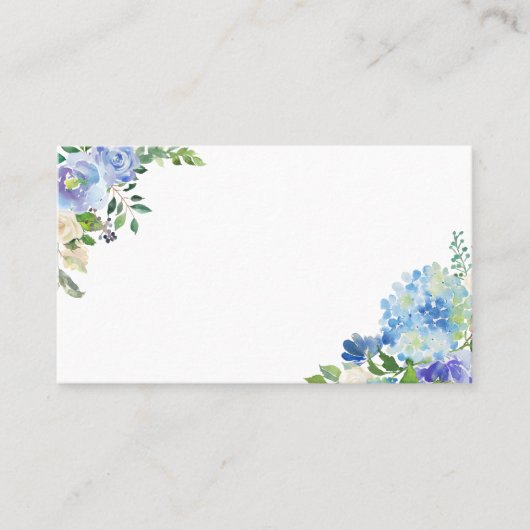 Carte De Placement Hydrangées d'aquarelle bleue et fleurs Roses (Devant)