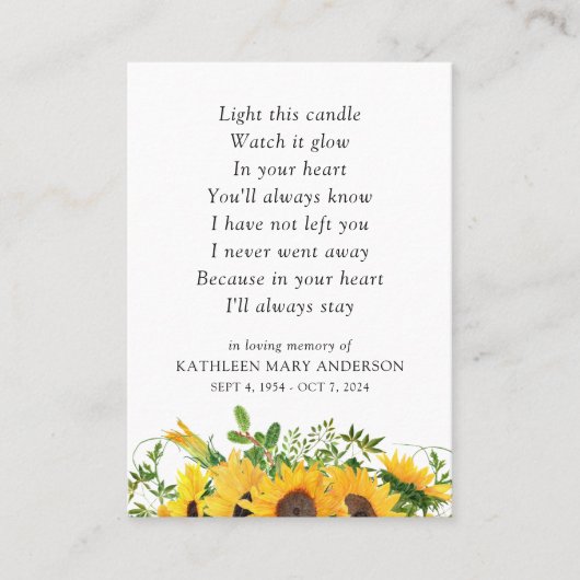 Carte De Placement Illuminez Ce Souvenir De Chandelle Hommage (Devant)