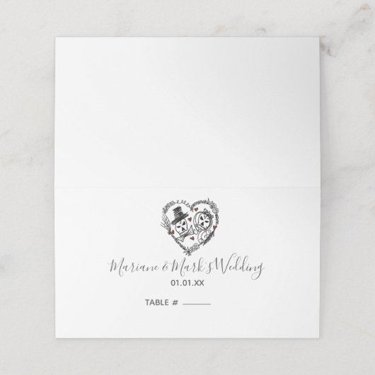 Carte De Placement Illustration gothique Mariage Skeleton Couples (Extérieur déplié)