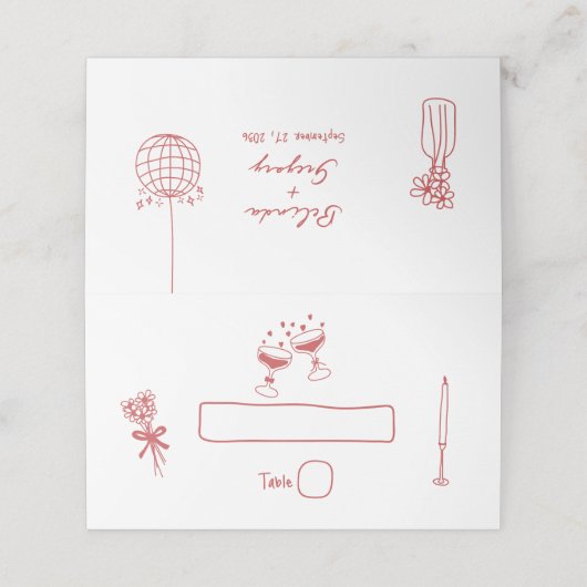 Carte De Placement Illustrations faites à la main Doodles Maroon Mari (Extérieur déplié)